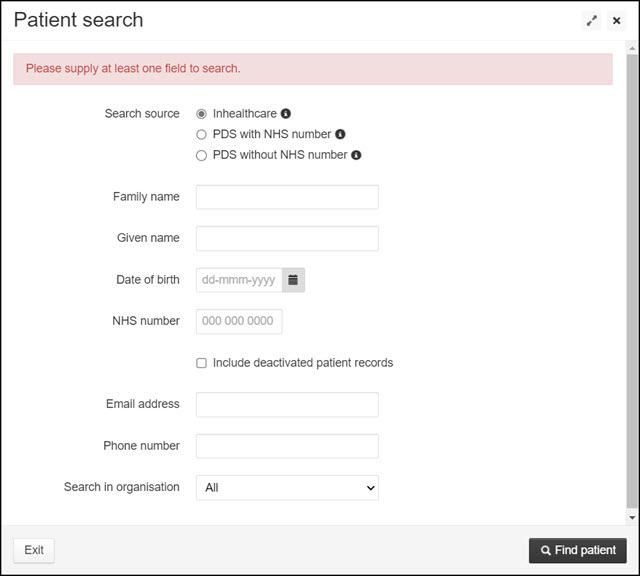 advanced patient search option