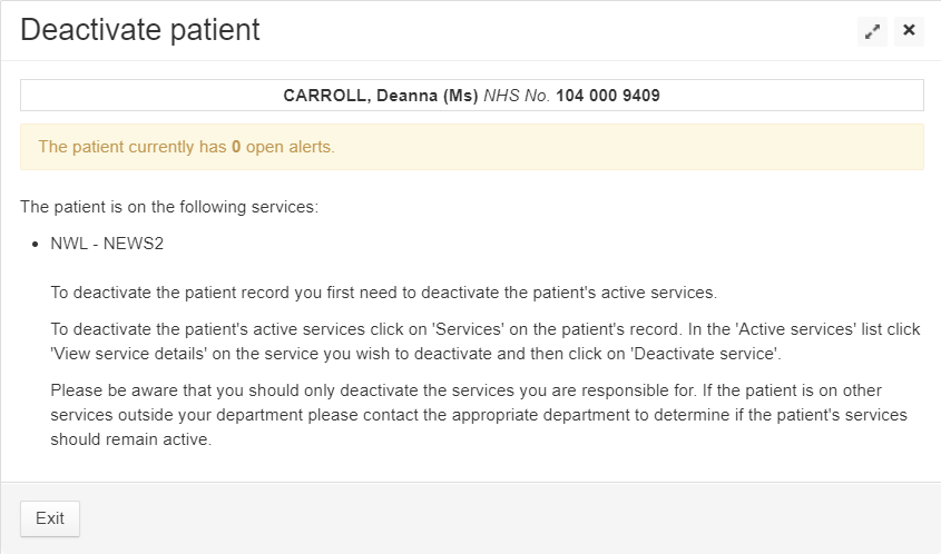 Patient Deactivation Tab